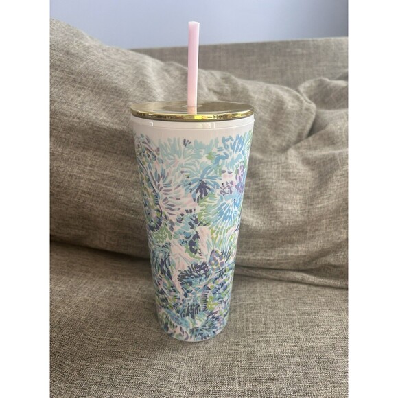 Lilly Pulitzer Tumbler Shell Of A Party Reusable Straw 24 oz Cup - Picture 1 of 8